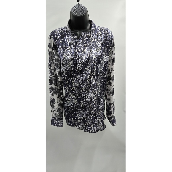 Simply Vera Vera Wang Blouse Women's L Black White Purple Gray Long Sleeve Snap - Picture 1 of 9